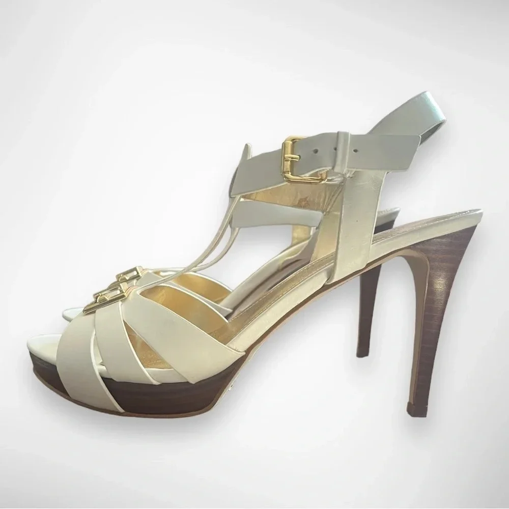 MARC FISHER Women's Varika 2 White Leather Platform Sandals With Heel  7.5 | New - Picture 5 of 8